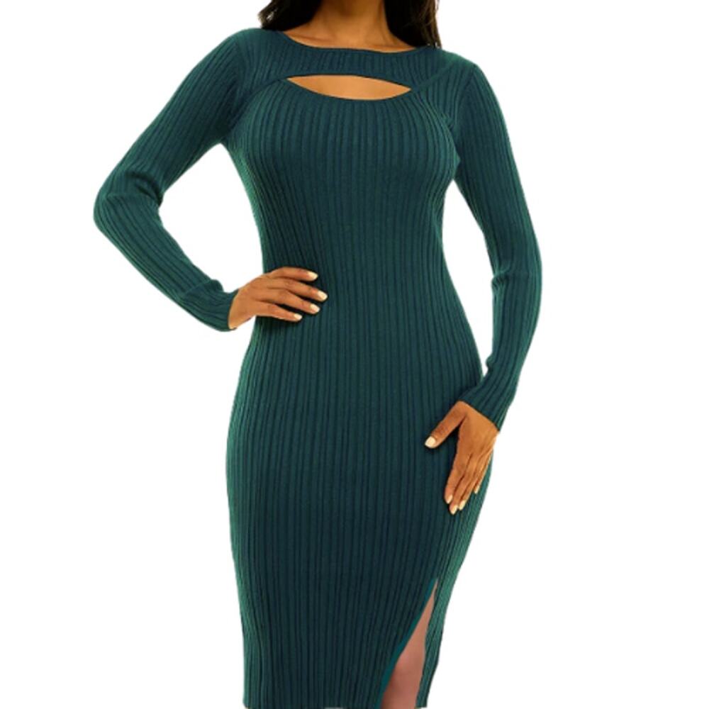 Dress the Population Long Sleeve Ribbed Knit Dress NWOT Pine Green Size Small